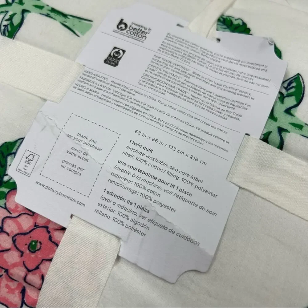 Pottery Barn x Roller Rabbit Rose Voile Quilt Rosebud Floral Print Twin / XL NWT